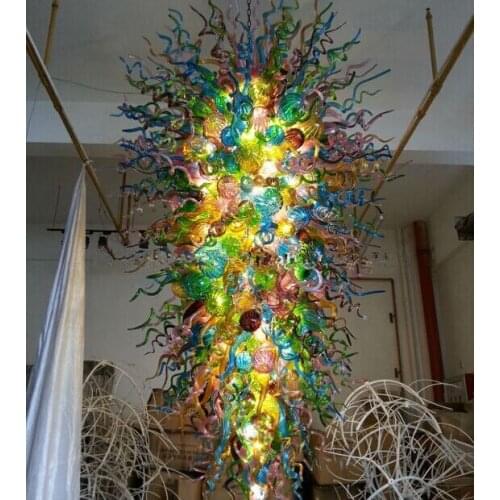 Free Shipping AC 110 220V LED Light Source Hanging Lamp Style Stained Hand Blown Glass Chandelier