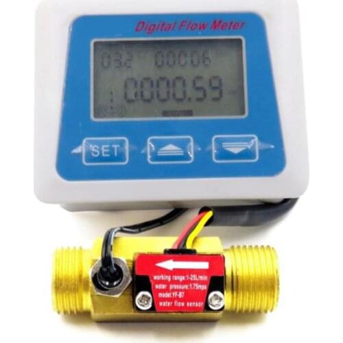 Digital Lcd Display Water Flow Sensor Meter Flowmeter Rotameter Temperature 94PD