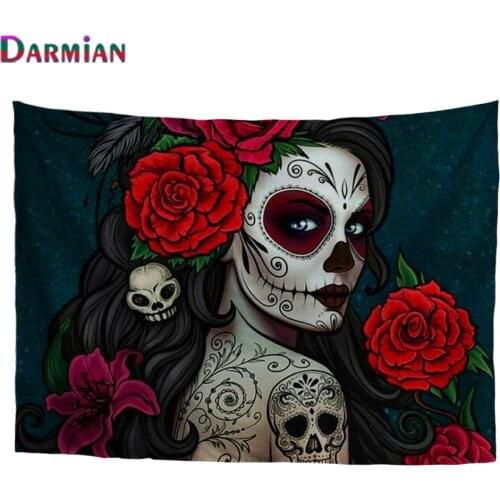 DARMIAN Skull Girl Tapestry Wall Hanging Room Decoration Sofa Backdrop Bedroom Wall Cloth Decor Dorm Desk Window Tapestries Boho