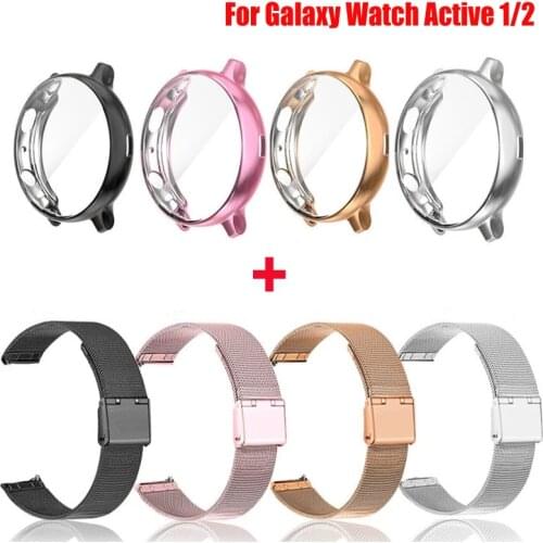 For Samsung Galaxy Watch Active 2 44mm Strap Case Protector Film Stainless Steel Straps 20mm Bracelet For Active 40mm Watch Case