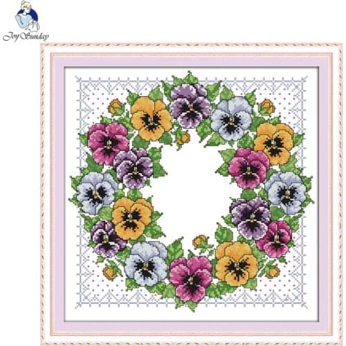 Joy sunday the Pansy Wreath 11CT Printed Fabric 14CT Canvas DMC Counted Chinese Cross Stitch Kits Embroidery Needlework