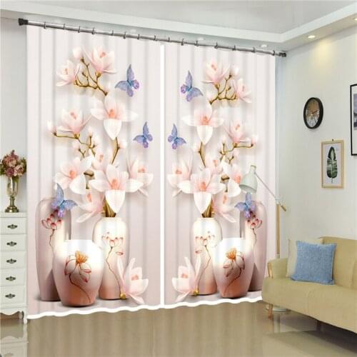 Classic Elegent Vase Flowers Window Curtains For Living Room Bedroom 3D Window Curtains Drapes Door Kitchen Curtain
