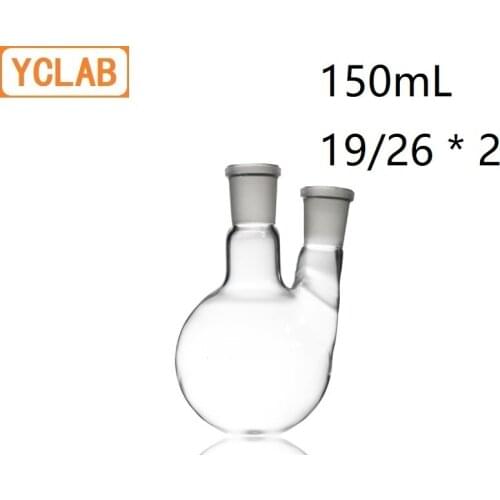 YCLAB 150mL 19/26 Distillation Flask Straight Shape with Two Necks Standard Ground Mouths Distilling Round Bottom