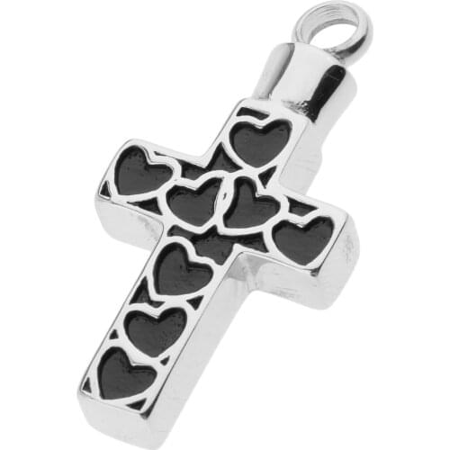 Cremation Jewelry Cross Pendant with Love Heart Memorial Urn Keepsake Charms
