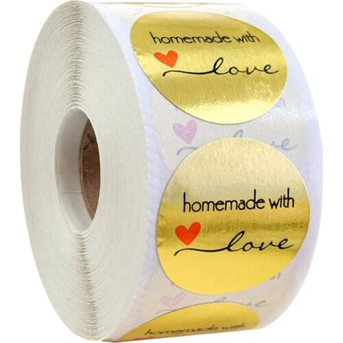 Round Gold Homemade With Love' Stickers Seal Labels Scrapbooking Stationery Stickers Handemade Food Seal Stickers 100-500pcs