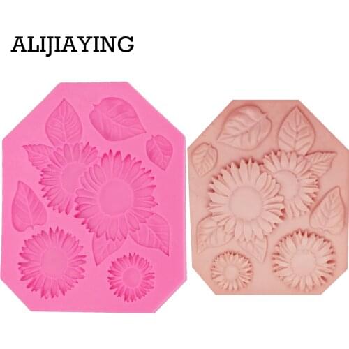 M1256 1pcs Chrysanthemum Flower Silicone Tools DIY Sunflower Cake Border Fondant Chocolate Silicone Mold Kitchen Pasty Mould