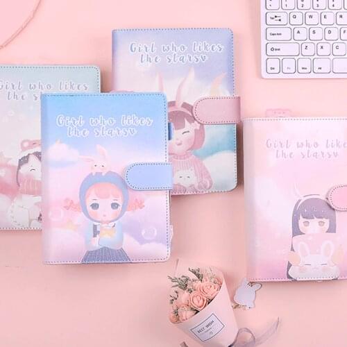 Cute Girl A6 Ring Binder Notebooks Planner Journal Pink Notebook Agenda Organizer DIY Diary Book School Stu dent Stationery