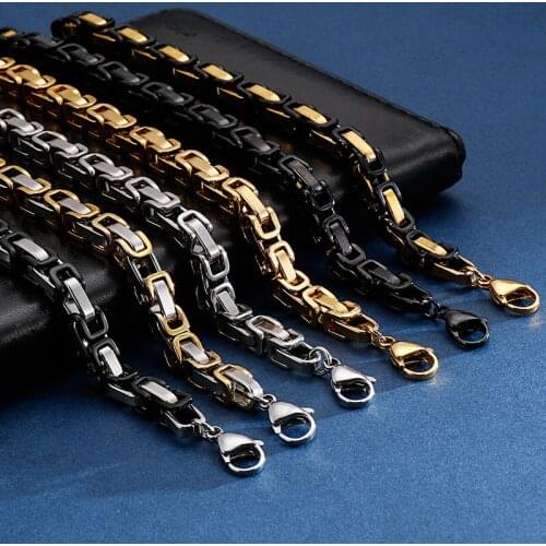 Fashion Stainless Steel Byzantine Chain Bracelet Men 20cm 21.5cm Color Gold Black Chunky Link Chain Armband Male Jewelry 2021