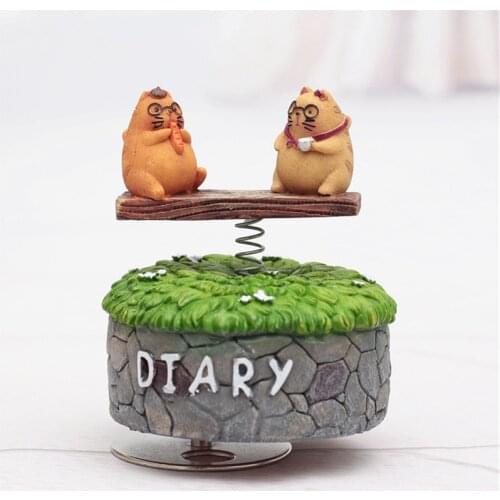 Creative Animal Totoro seesaw Music Box Resin Crafts Ornaments Cat Music Bells Kid child Home Desktop Decor Holiday Student Gift