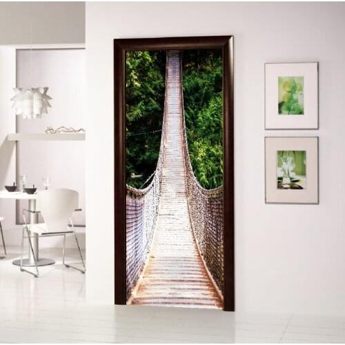 Modern Drawbridge 3D Door Sticker Custom Size Self Adhesive Wallpaper DIY Renovation Waterproof Poster For Bedroom