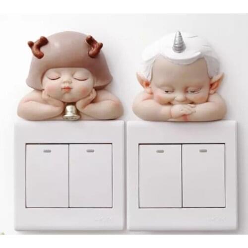 Wall Light Switch Stickers Creative Decorative Stickers Plug Protective Case Home Living Room Cartoon Resin 3d Stereo