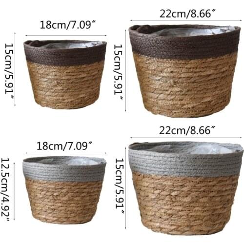 Nordic Handmade Straw Laundry Picnic Toy Storage Basket Macrame Flower Pot Cover GXMA