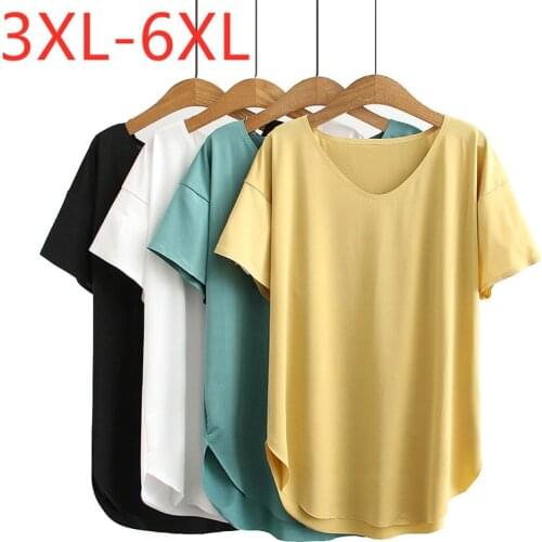 New 2021 Ladies Summer Plus Size Tops For Women Large Short Sleeve Loose Cotton Blue Yellow V-neck T-Shirt 3XL 4XL 5XL 6XL