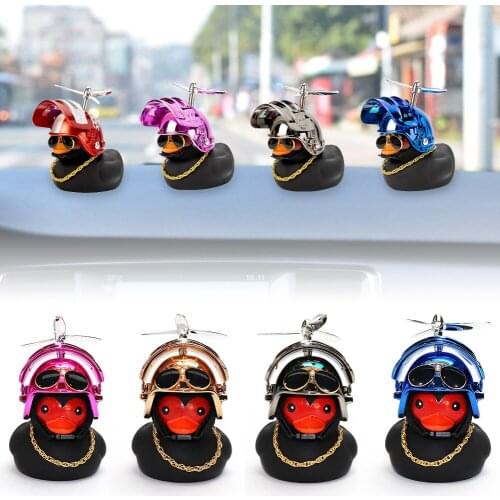 New Car Ornament Rearview Mirror Standing Black Broken Duck With Camouflage Helmet Small with Silver Airscrew Fashion Cool