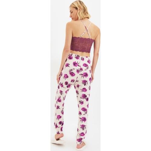 Trendyol Flower Pattern Lace Detail Pajamas set THMAW22PT0476