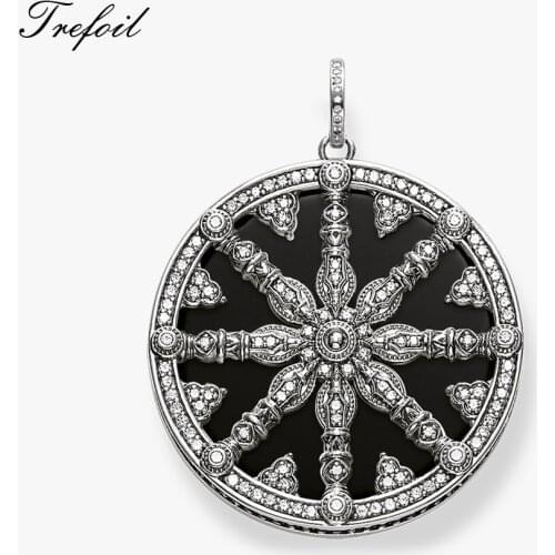 Black Crystal Wheel Pendants, Fashion Jewelry 925 Sterling Silver Trendy Gift For Women Men Boy Girls Fit Necklace 2018 New