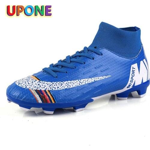 Rainbow Blue Spike Sneakers Outdoor Mens Cleats Soccer Fashion High Top Men American Football Shoes Couple Shoes Botas De Futbol