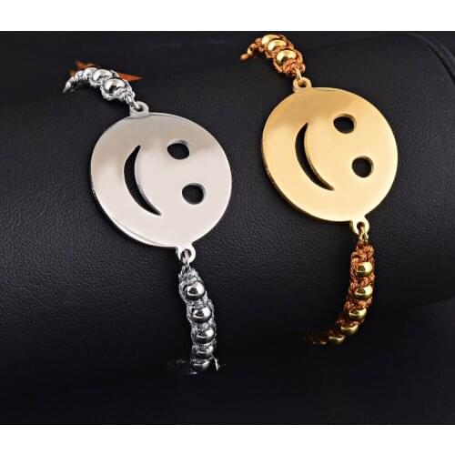 Bohemia Stainless Steel smile face bangle handmade tassel beaded adjustable stretch bracelet wholesale&dropship Jewelry