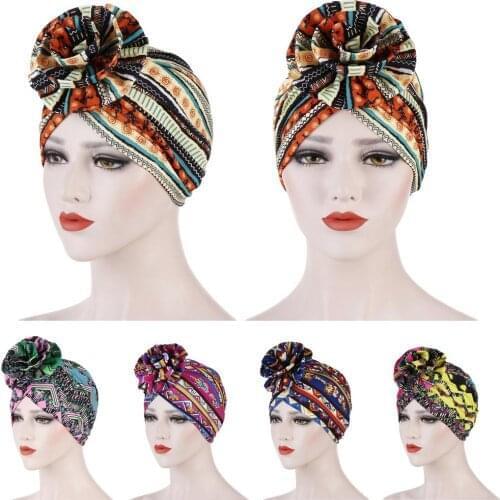 Big Flower Printed Turban Indian Cap Muslim Women Head Scarf Beanie Hair Loss Bonnet Hats Skullies Head Wrap Cover Headscarf New