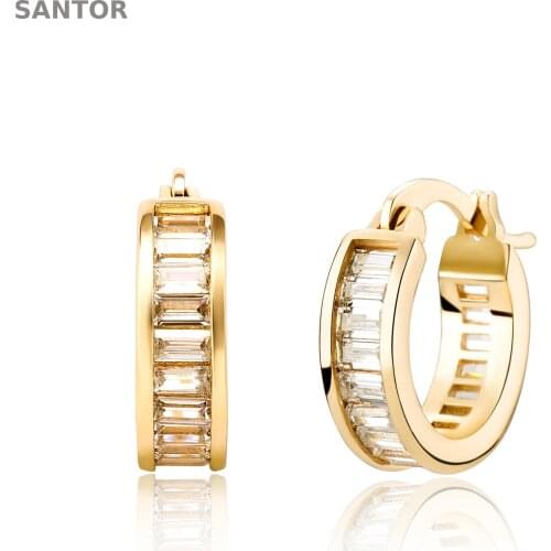 Hip Hop Gold Plated Hoop Earrings Set Square Row Zirconium Ring Hoops Earrings Ear Buckle Jewelry