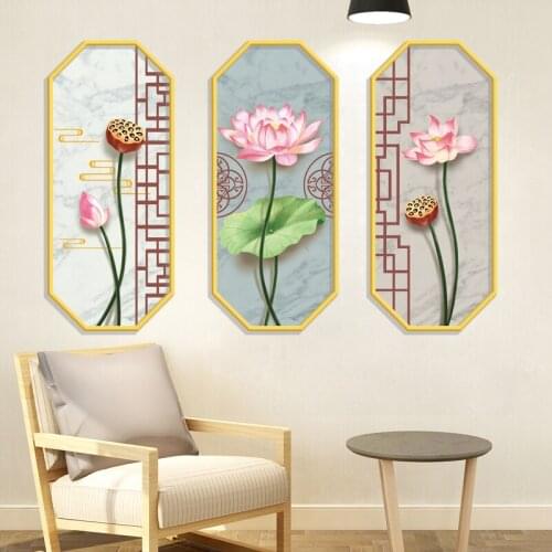 [shijuekongjian] Chinese Style Lotus Flower Wall Stickers DIY Plants Mural Decals for Living Room House Decoration Accessories