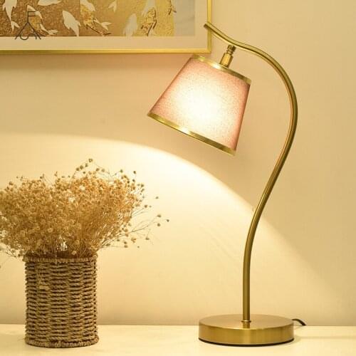 Nordic Wooden Art Iron LED Fashion Simple Desk Lamp Eye Protection Dimming Fabric Lampshade Table Lamp Living Room Home Decor