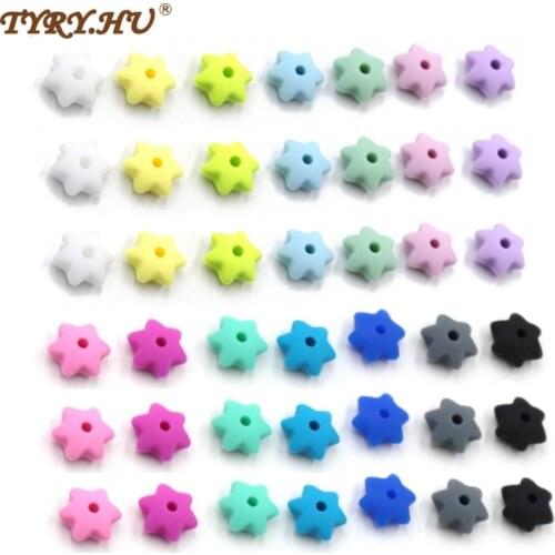 TYRY.HU 100Pcs/Lot Hexagram Star Silicone Beads Baby Teething chewable Toys Pacifier Chain DIY Teethers Food Grade Silicone