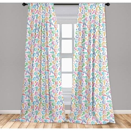 Alphabet Curtain for Kids Room Letters in Fun Colors Scribble Style ABC Hearts Comics Art Lightweight Window Drapes Living Room