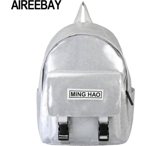 AIREEBAY Women Backpack Silver Sequin Female Backpacks For Teenage Girls Bagpack Fashion Holographic School Backpack