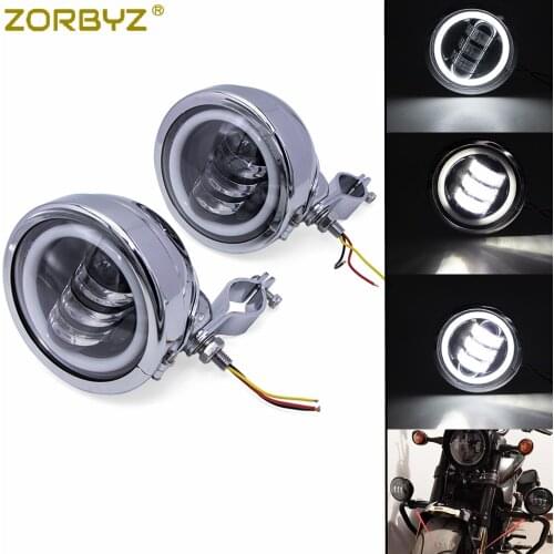 ZORBYZ Chrome 4.5" Motorcycle Metal LED Passing Spot Fog Head Light With Roll Cage Guard Bar Tube Mount Bracket Clamp For Harley