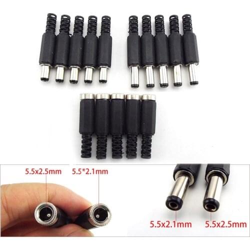 10pcs DC Female Power supply Plug Connectors 5.5mm x 2.1mm 5.5x2.5mm Male Jack Socket Repairs Adapter DIY projects Wire