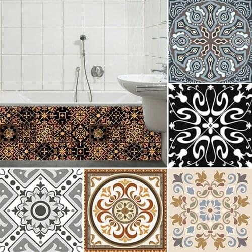 10pcs Gray Retro Pattern Tiles Sticker Matte Surface Transfers Covers for Kitchen Bathroom Tables Wallpaper Floor Wall Decals
