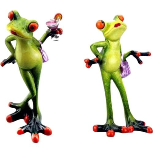 2Pcs 3D Frog Decoration Animal Resin Crafts Figurines Cute Crafts Toy Tabletop Ornament
