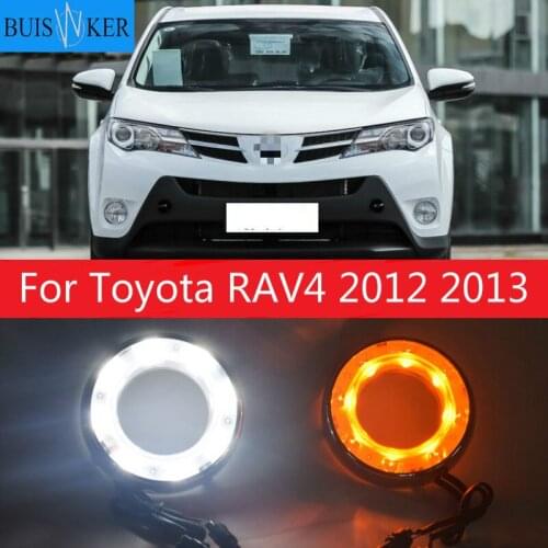 2pcs For Toyota RAV4 2012 2013 Yellow Turning Signal Waterproof ABS 12V Car DRL LED Daytime Running Light With Fog Lamp Hole