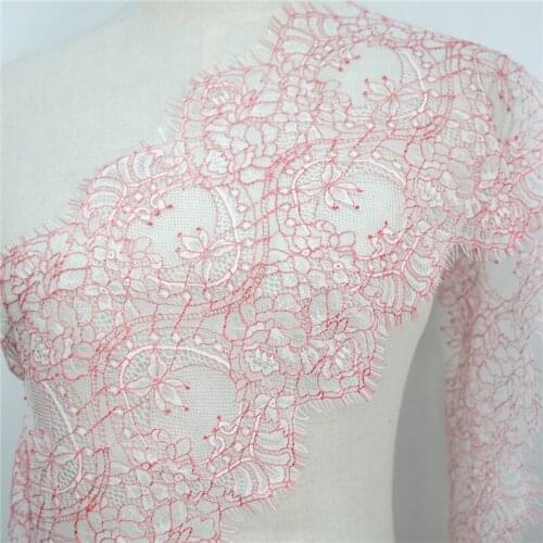 2 Tones Floral Embroidered Eyelash Lace Ribbon Chantilly for Garment Decoration and DIY Craft Lace Trimming 3 Yards