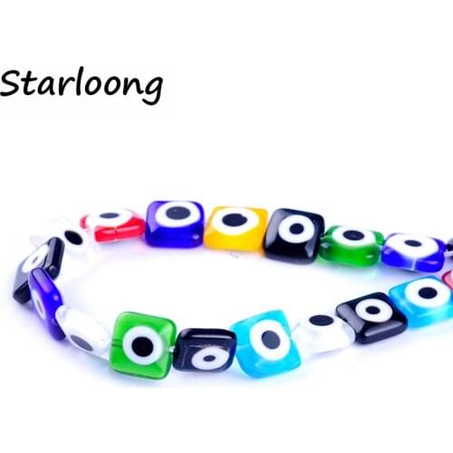 37pcs/string colors mixed 10mm square shape evil eye beads lampwork glazed glass beads for bracelet necklace DIY jewelry making