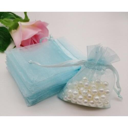 500pcs Light Sky Blue Fashion Jewelry Bag Organza Gift Bags Small Drawstring Bags Fabric Bag Women for Jewelry Packaging Display