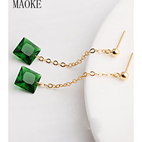 Promotions S925 SV Sweet Synthetic Emerald Green Square Zircon Short Earline Fashion Jewelry for Womens Fashion Gifts