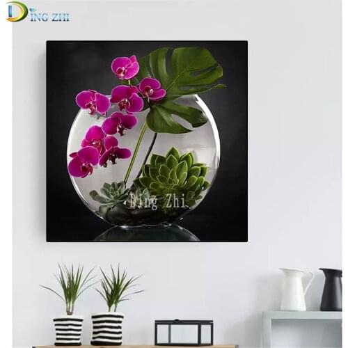 Diamond Embroidery Orchid Succulent Plants Diy Diamond Painting Full Square Flowers Round Drill 5D Mosaic Rhinestone Home Decor