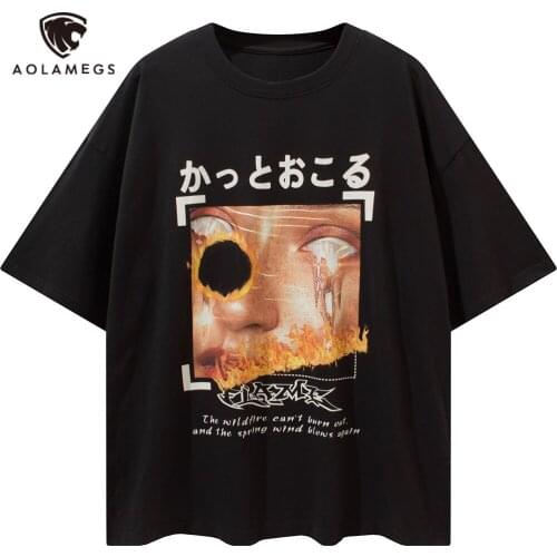 Aolamegs Oversized T-shirt Men T-shirt Gothic Print Anime T-shirts Summer Tee Shirts Hip Hop Streetwear Harajuku T Shirt For Men