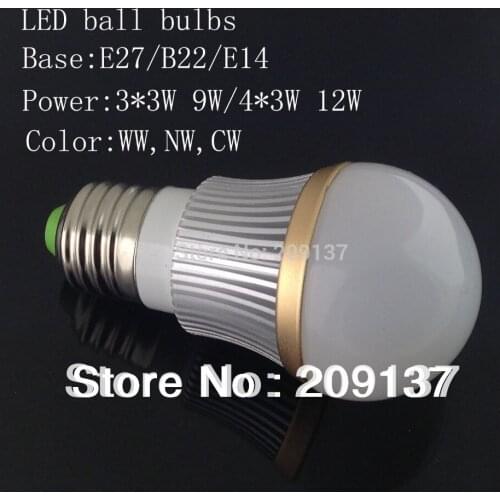 Free shipping 10pcs/lot Dimmable Bubble Ball Bulb AC85-265V 9W 12W E14 E27 B22 GU10 High power Globe light LED Light