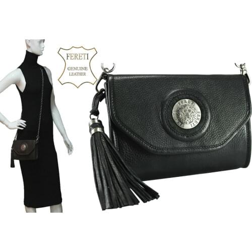 Black Real leather clutch bag shoulder Handbag with chain 3D lion with tassel Small Zipper