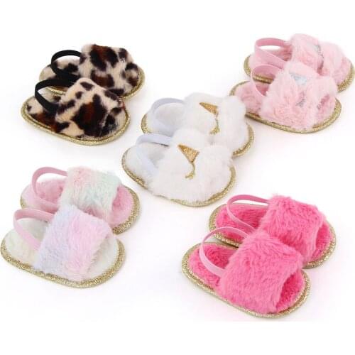 Citgeett Newborn 0-18M Infant Baby Girls Plush Sandals Soft Sole Faux Fur Flats Toddler Prewalker Slippers Elastic Back Strap