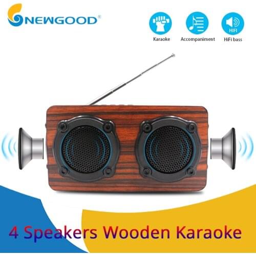Wooden Bluetooth Speaker HIFI Wireless Dual Loudspeakers 3D Bass Surround Speaker with Karaoke function Hands free call FM radio