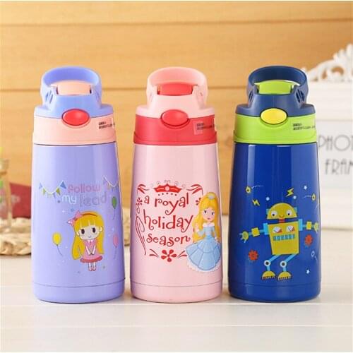 400ml Kids Stainless Steel Thermos Mug With Straw Cartoon Leak-Proof Vacuum Flask Children Thermal Bottle Thermocup