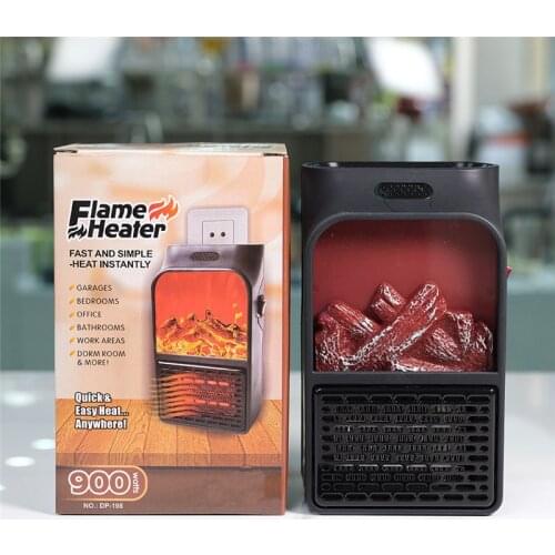 900W Mini Electric Wall-outlet Flame Heater EU Plug-in Air Warmer PTC Ceramic Heating Stove Radiator Household Wall Handy Fan