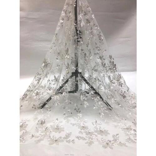 Exquisite 3cm crystal exquisite white flower sequin embroidery French mesh yarn African lace fabric wedding dress skirt