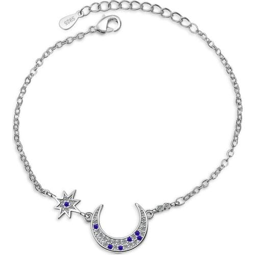 Hot Fashion Micro CZ Sunshine Moon Star Charms Bracelets For Women 925 sterling silver Zircon Jewelry pulseira