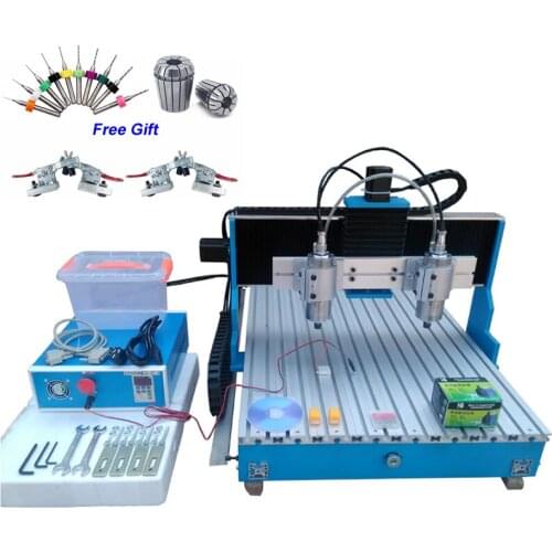 Linear Guide Rail CNC Milling Machine Double-spindle Wood Router 6090 USB Parallel port 1.5KW Spindle Motor