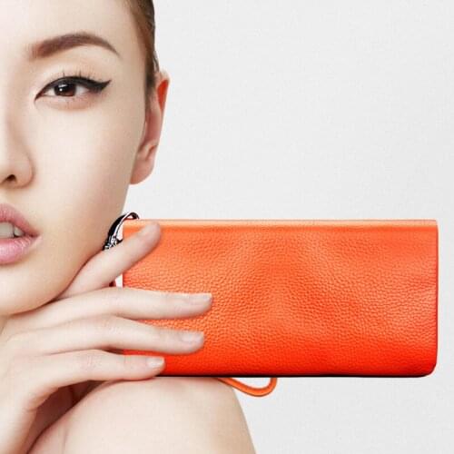 Fashion Genuine Cow Leather Women Wallets Large Capacity Card Holder Ladies Wallet Solid Color Card Case Clutch Bag